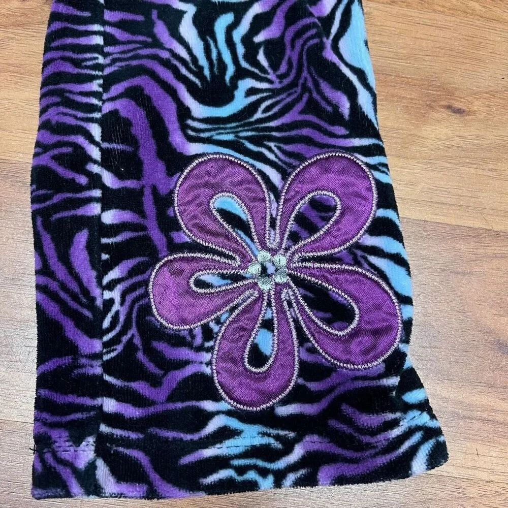 Flap Doodles Toddler Girls Zebra-Print Flower Embroidered Pants Purple Size 2T